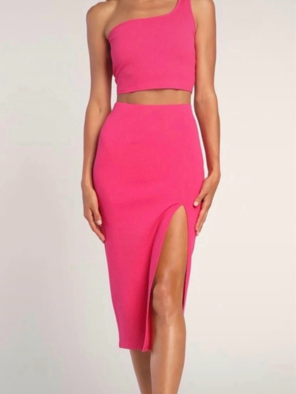 Lulu's Hot Pink High-Slit Midi Skirt